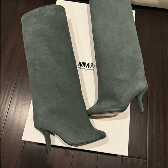BNIB MM6 Maison Margiela Anatomical 70mm Suede Boots Size 38 Green - Picture 4 of 6